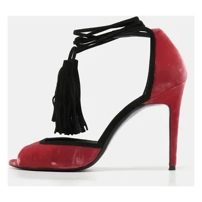 Pierre Hardy Pink Velvet and Suede Peep-toe Ankle Wrap Pumps Size