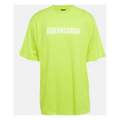 Balenciaga Florescent Yellow Logo Print Cotton Oversized Unisex T-Shirt