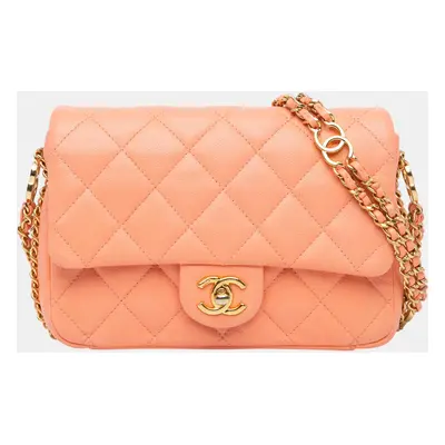 Chanel Orange Mini Quilted Caviar CC You Flap