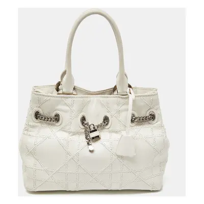 Dior White Cannage Leather Chri Chri Chain Tote