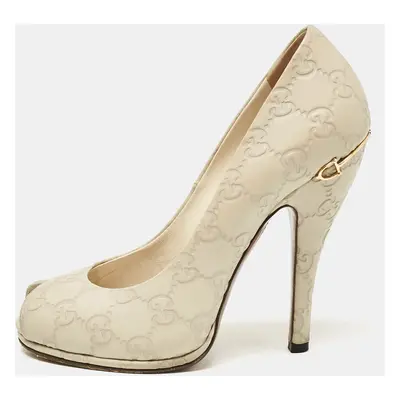 Gucci Cream Guccissima Leather Peep Toe Pumps Size 36.5