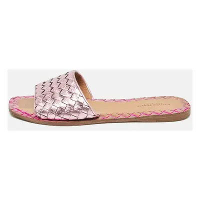 Bottega Veneta Rose Pink Intrecciato Leather Flat Sandals Size 37.5