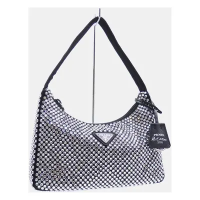 Prada Black Nylon Crystal Re-Edition Shoulder Bag