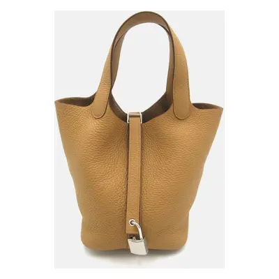 Hermes Beige Leather Picotin Lock PM Handbag