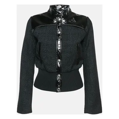 Maje Black Tweed Button Front Contrast Trimmed Jacket