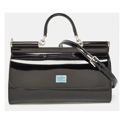 Dolce & Gabbana Black Patent Leather Miss Sicily Clutch Bag