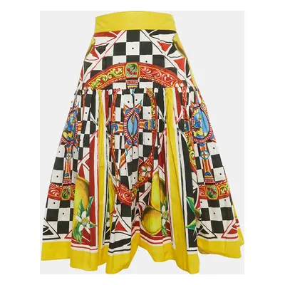 Dolce & Gabbana Yellow Sicilian Carretto Lemon Print Poplin Midi Skirt