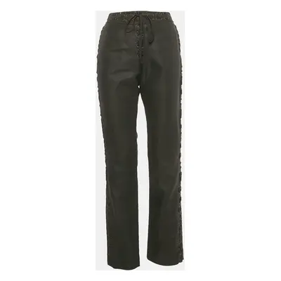 Yves Saint Laurent Vintage Black Gabardine Lace-Up Detail Trousers