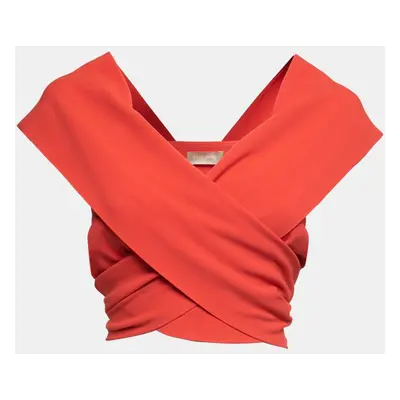 Elie Saab Coral Orange Crepe Wrap Around Sleeveless Cropped Top