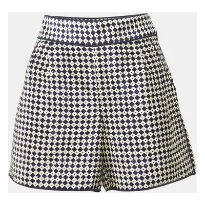 Oscar de la Renta Navy Blue/White Checked Silk Gabardine Shorts