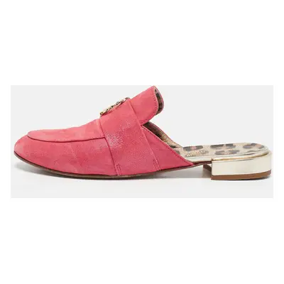 Roberto Cavalli Pink Nubuck Leather Logo Mules Size