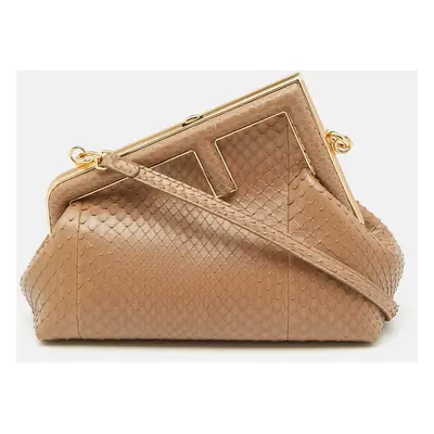 Fendi Beige Python Small First Clutch Bag