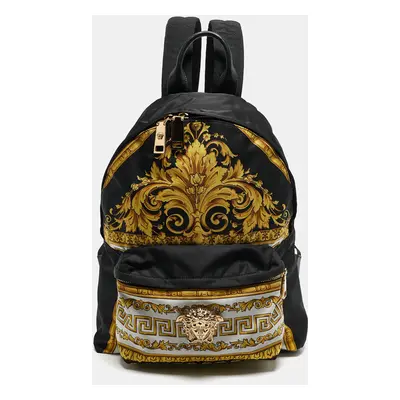 Versace Black/Yellow Baroque Nylon and Leather Medusa Backpack