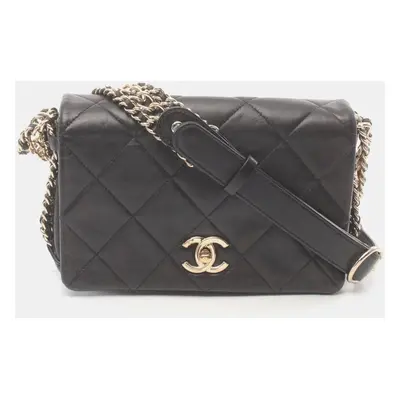 Chanel Black Leather Matelasse Shoulder Bag