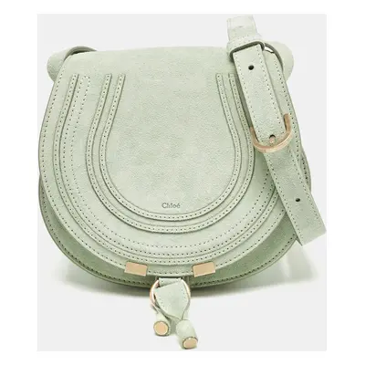 Chloe Light Green Suede and Leather Small Marcie Saddle Bag