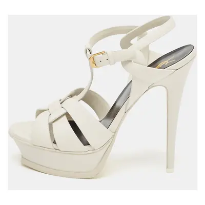 Saint Laurent White Leather Tribute Platform Sandals Size