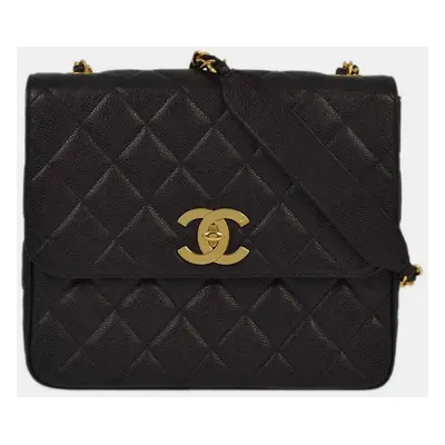 Chanel Black Black Calfskin Straight Flap Chain Shoulder Bag