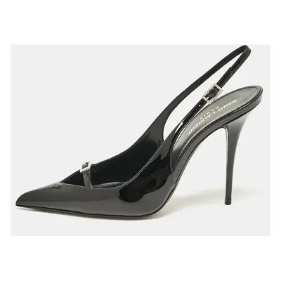 Saint Laurent Black Patent Leather Luna Slingback Pumps Size 38.5