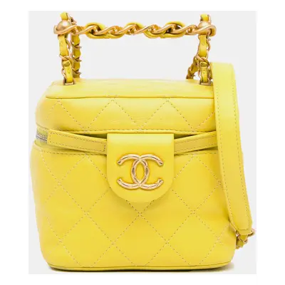 Chanel Yellow CC Quilted Lambskin Vanity Case