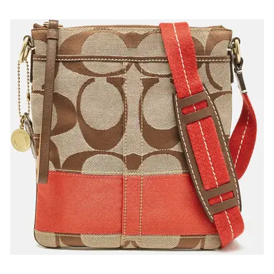 Coach Beige/Orange Signature Fabric and Leather Swingpack Messenger Bag