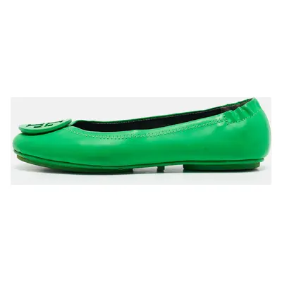 Tory Burch Green Leather Minnie Scrunch Ballet Flats Size 35.5