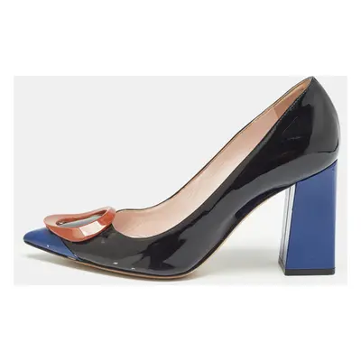 Dior Black/Blue Patent Pointed Toe Block Heel Pumps Size