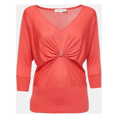 Celine Pink Cashmere and Silk Knit V-Neck T-Shirt