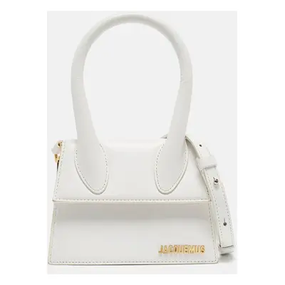 Jacquemus White Leather Le Chiquito Moyen Top Handle Bag