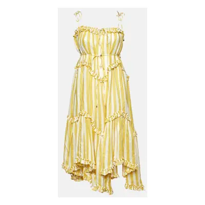 Zimmermann Yellow Stripe Print Linen Flared Midi Dress