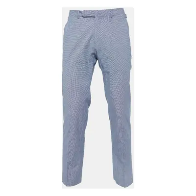 Ermenegildo Zegna Blue Houndstooth Cotton Slim Fit Pants