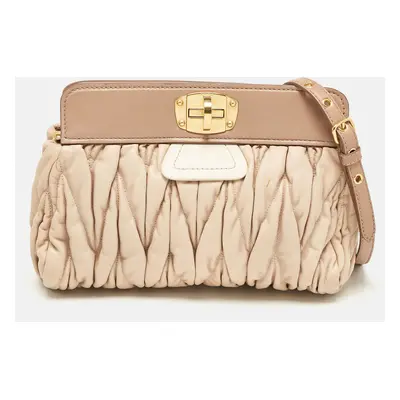 Miu Miu Beige/Cream Matelassé Leather Frame Crossbody Bag