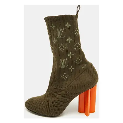 Louis Vuitton Olive Green Monogram Knit Fabric Silhouette Ankle Boots Size