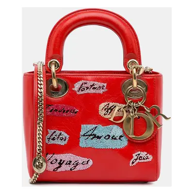 Dior Red Mini Calfskin Sequin Embellished Lady Dior