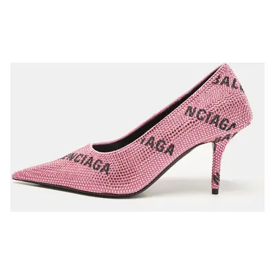 Balenciaga Pink Suede Crystal Embellished Square Knife Pumps Size