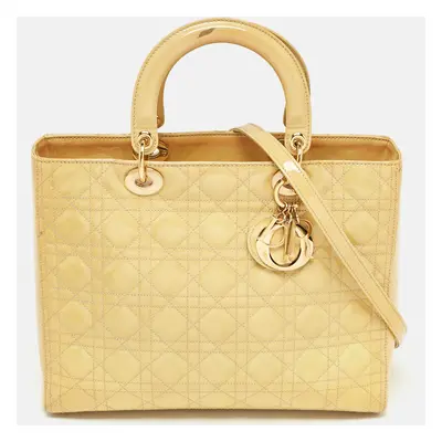 Dior Yellow Cannage Patent Leather Lady Dior Tote