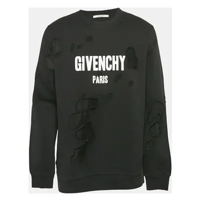 Givenchy Black Distressed Logo Print Cotton Sweatshirt