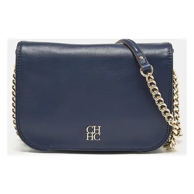 Carolina Herrera Navy Blue Leather New Baltazar Flap Shoulder Bag