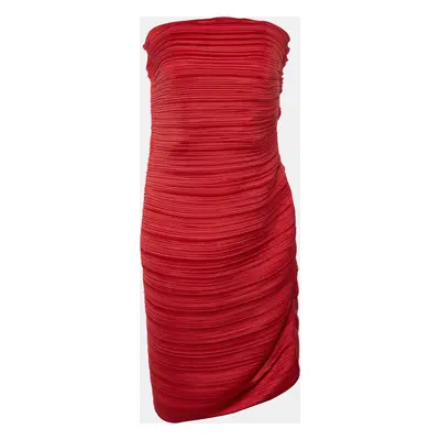 Lanvin Red Plisse Strapless Mini Dress