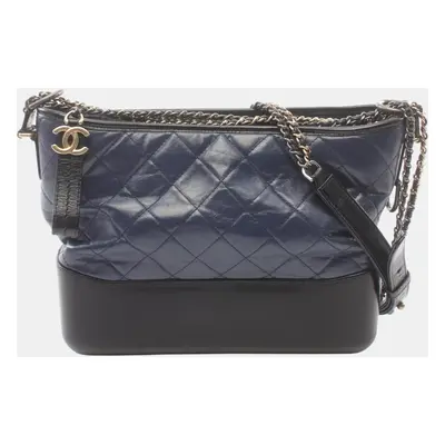 Chanel Black, Navy Blue Leather Gabrielle Hobo Bag