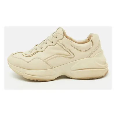 Gucci Cream Leather Rhyton Lace Up Sneakers Size