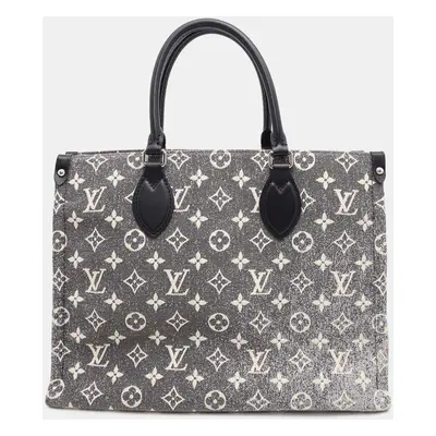 Louis Vuitton Noir, White Monogram Jacquard Denim OnTheGo MM Tote Bag