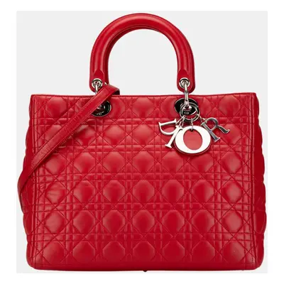 Dior Red Lambskin Large Lady Dior Tote Bag