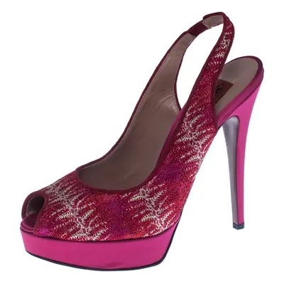 Missoni Pink Lace And Satin Peep Toe Slingback Platform Sandals Size