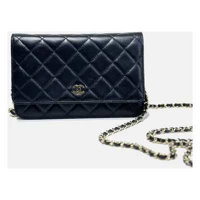 Chanel black gold lambskin woc chain bag size