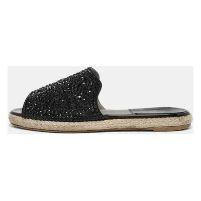 Gina Black Satin Crystal Embellished Espadrille Flats Size