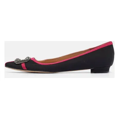 Manolo Blahnik Black/Pink Satin Gotrian Ballet Flats Size