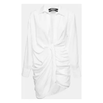 Jacquemus White Nylon Blend Buttoned Front Ruched Mini Dress