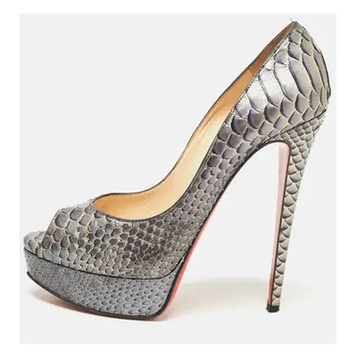 Christian Louboutin Metallic Blue Python Lady Peep Pumps Size 37.5