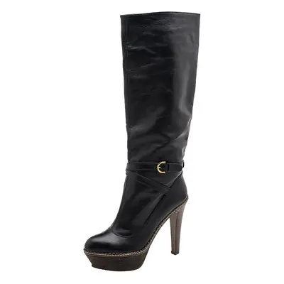 Sergio Rossi Black Leather Platform Knee Length Boots Size