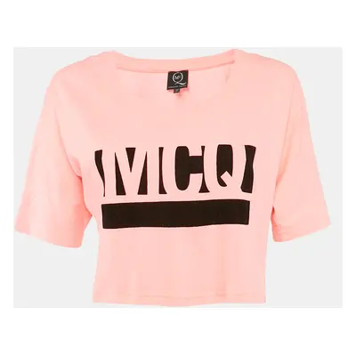 McQ by Alexander McQueen Pink Logo Print Cotton Crop T-Shirt